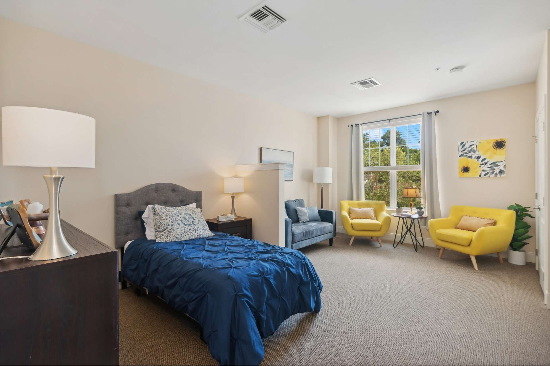 A private bedroom and living room.