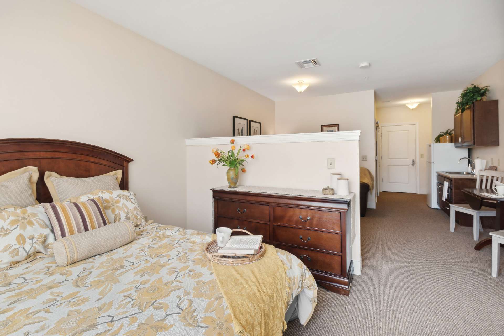 A private bedroom and living area